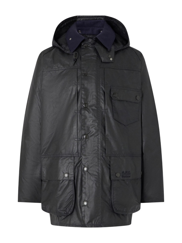 Photo: Barbour - A.P.C. Logo-Embroidered Moleskin-Trimmed Woven Waxed-Cotton Jacket - Blue