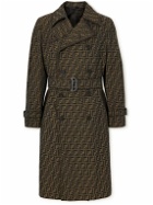 Fendi - Belted Leather-Trimmed Logo-Jacquard Canvas Trench Coat - Brown