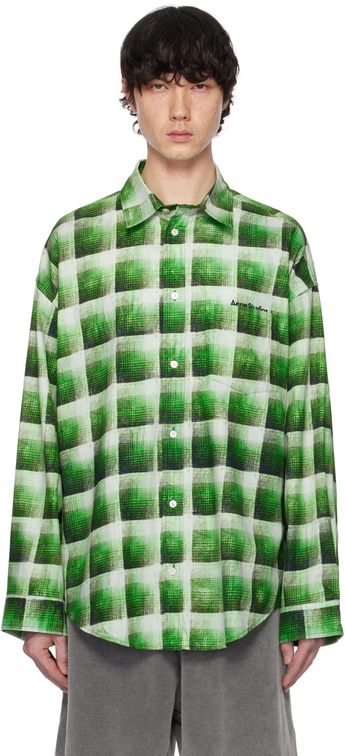 Acne Studios Green Check Button-Up Shirt Acne Studios