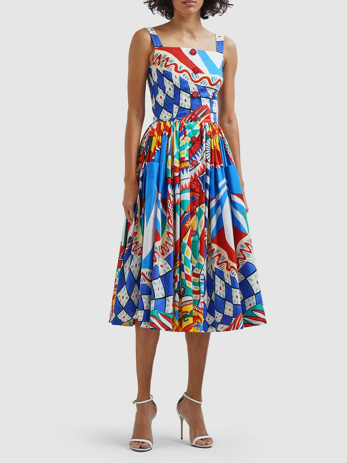 DOLCE & GABBANA - Carretto Print Cotton Poplin Midi Dress