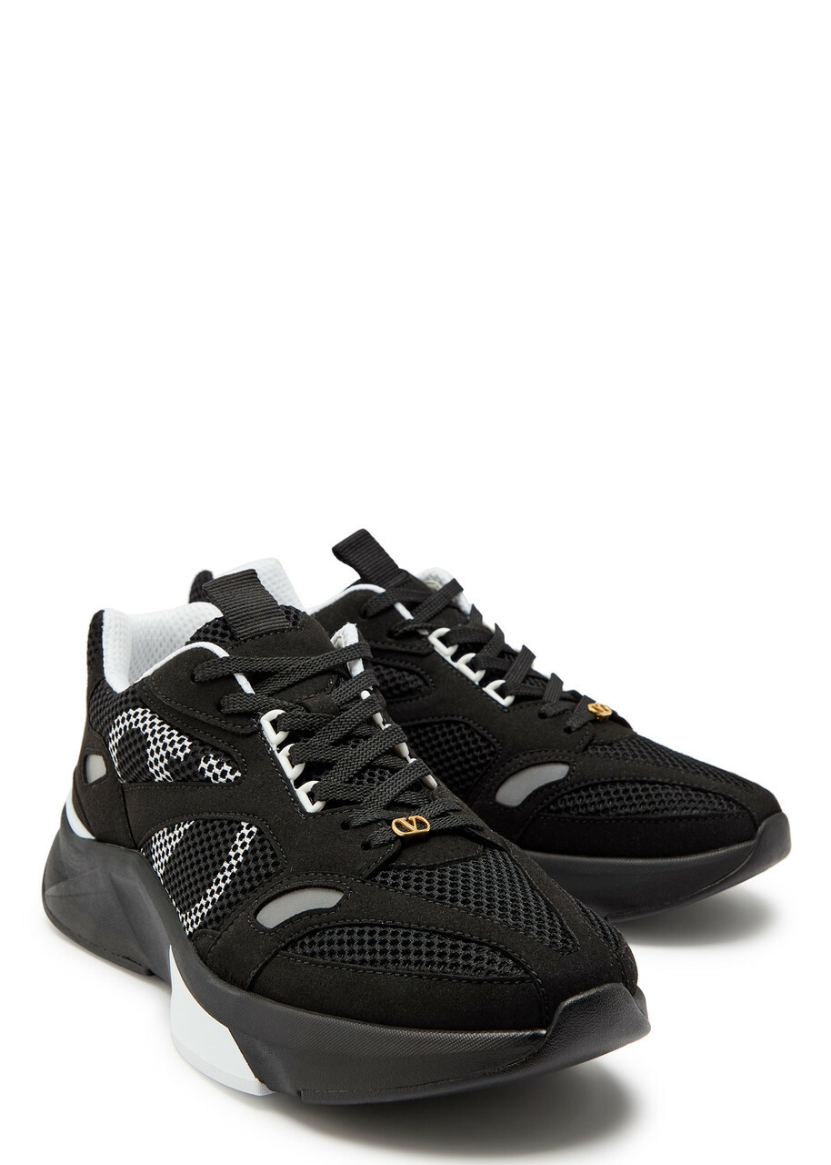 Valentino Garavani Demivee Panelled Mesh and Suede Sneakers Black