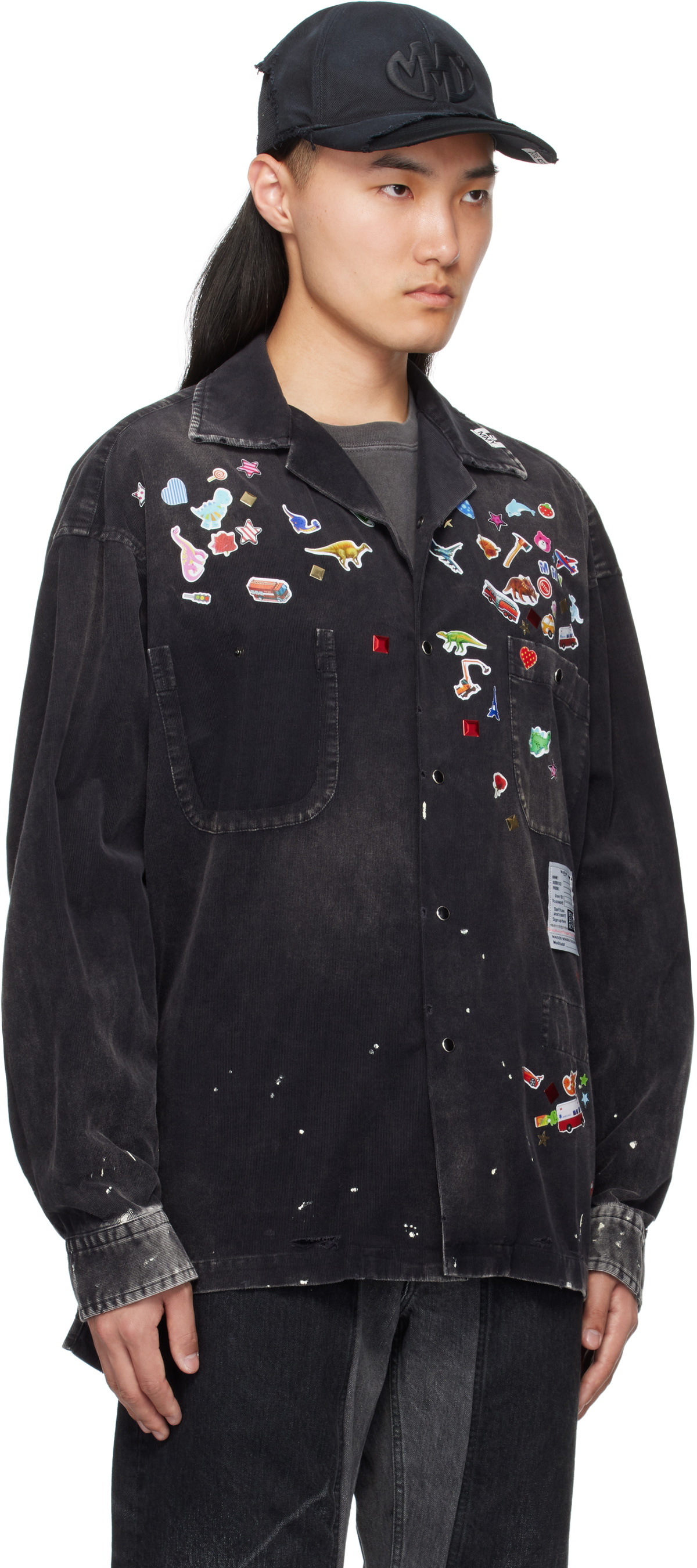 Maison MIHARA YASUHIRO Black Sticker Printed Corduroy Shirt Maison
