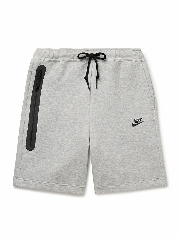 Photo: Nike - Straight-Leg Logo-Print Cotton-Blend Tech Fleece Drawstring Shorts - Gray