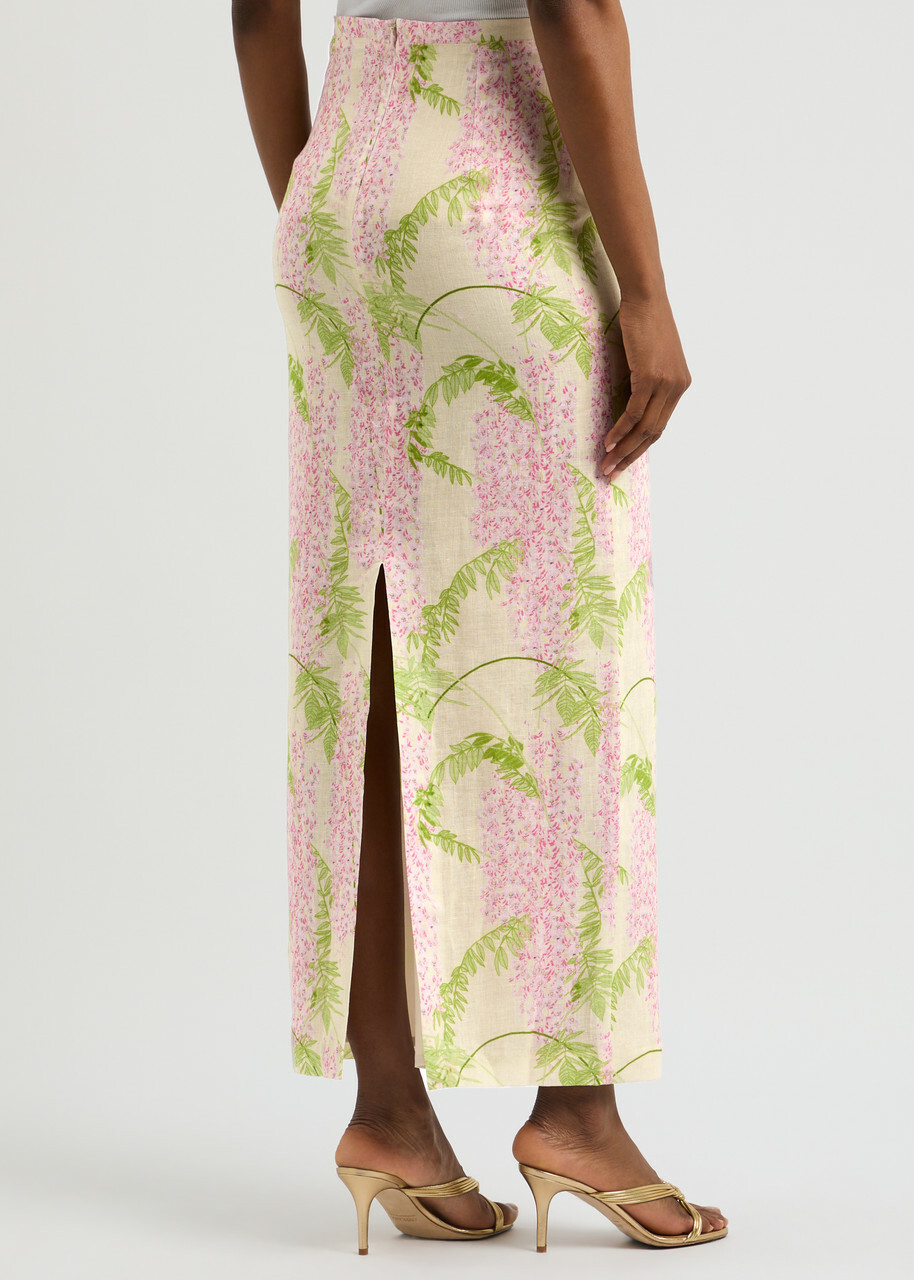 Bernadette Norma Floral-print Linen Maxi Skirt Beige