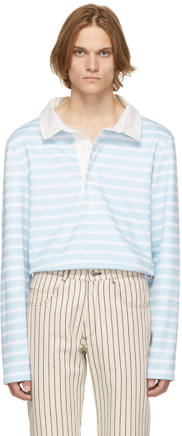 Daniel W. Fletcher Blue Striped Rugby Long Sleeve Polo