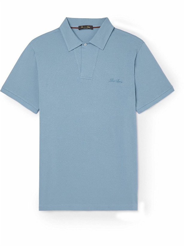Photo: Loro Piana - Logo-Embroidered Cotton-Piqué Polo Shirt - Blue