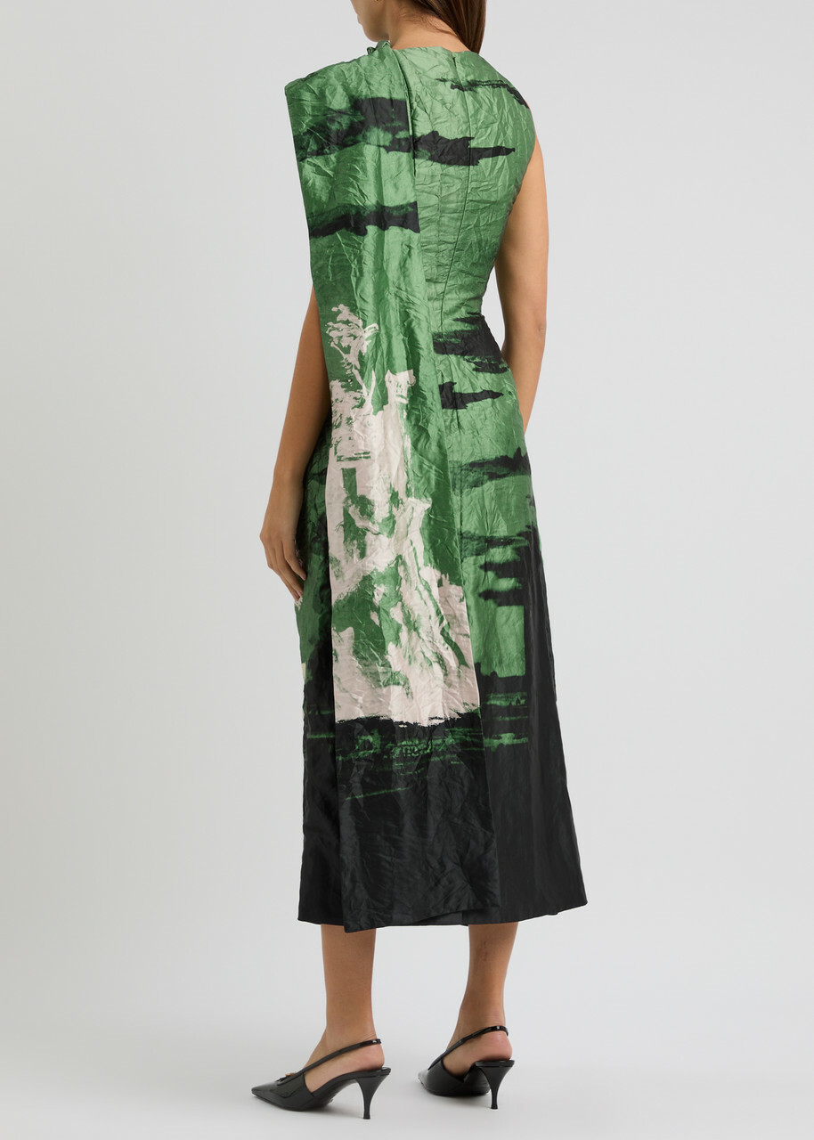 Erdem Printed Scarf-effect Satin Midi Dress Multi Print
