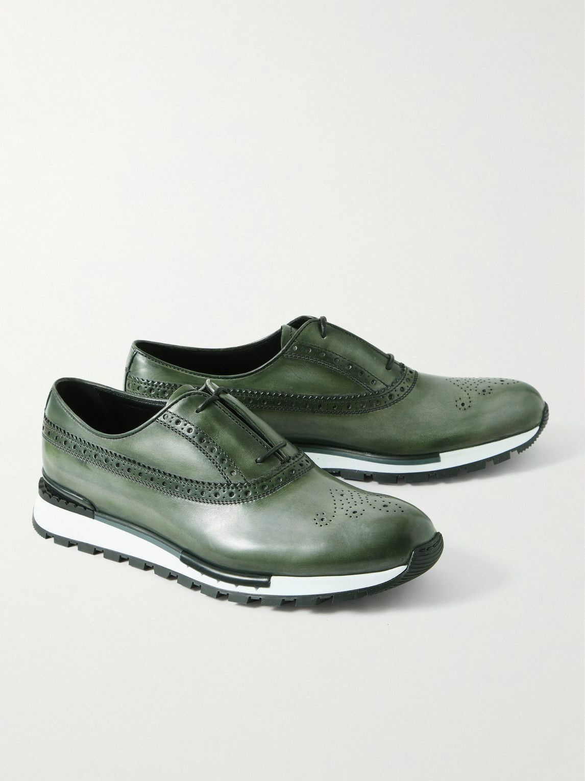 Berluti Fast Track Scritto Venezia Leather Sneakers - Men - Green Sneakers - UK 8.5