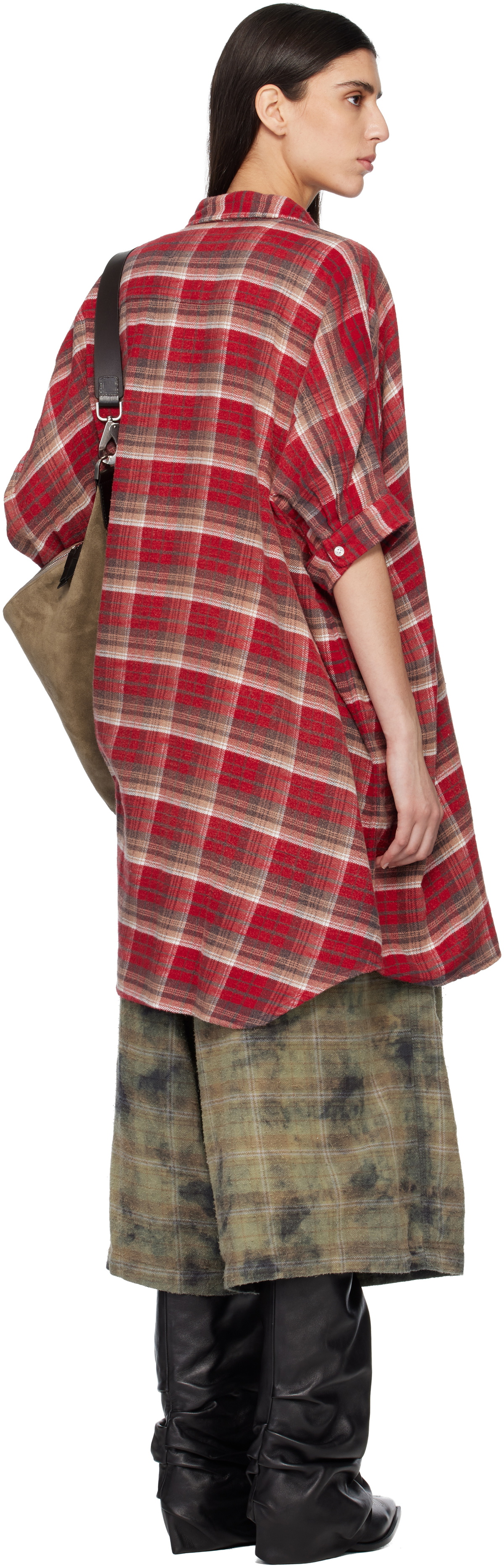 R13 Red Plaid Oversized Boxy Shirt Minidress