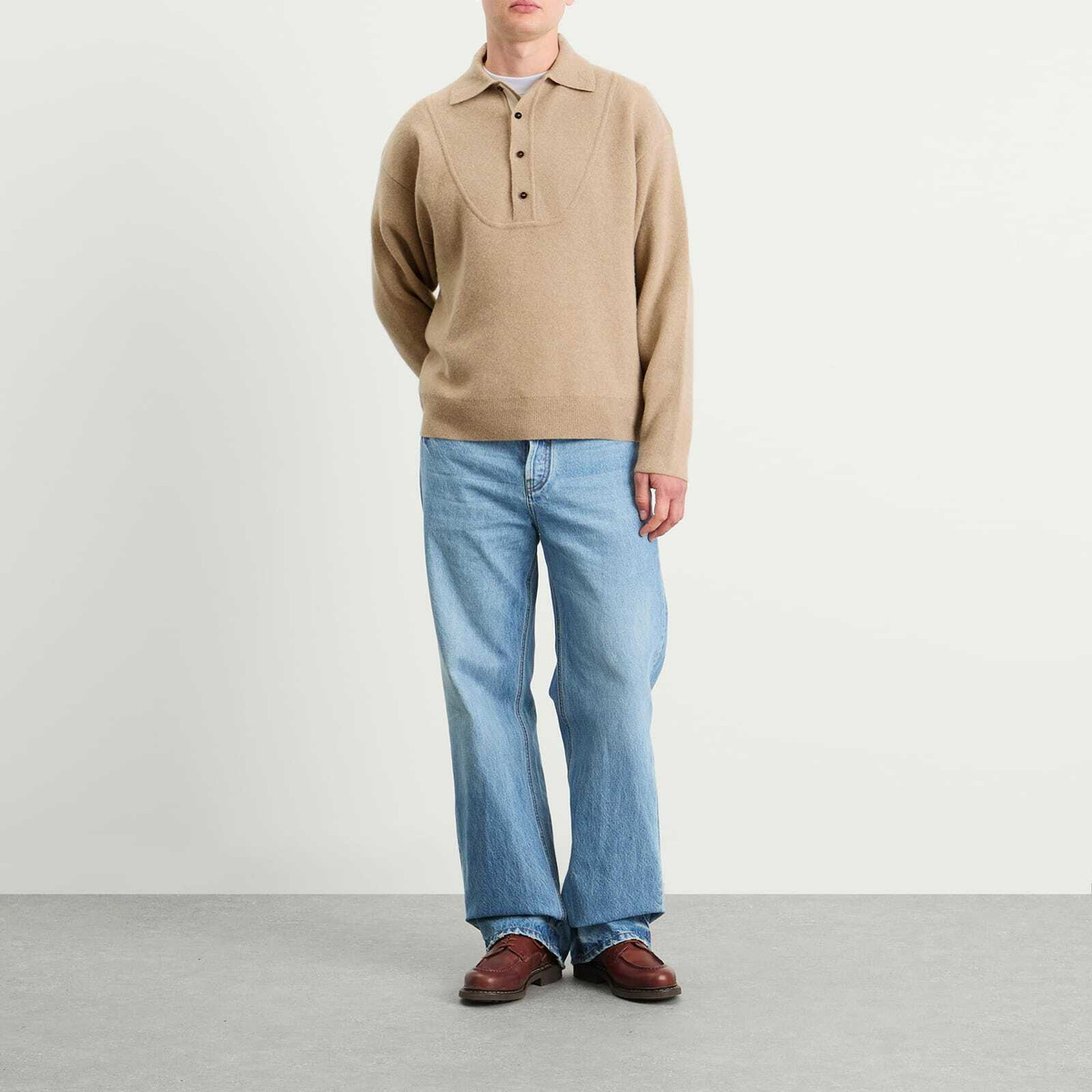 Jacquemus Men's Wool Cashmere Knitted Polo in Beige