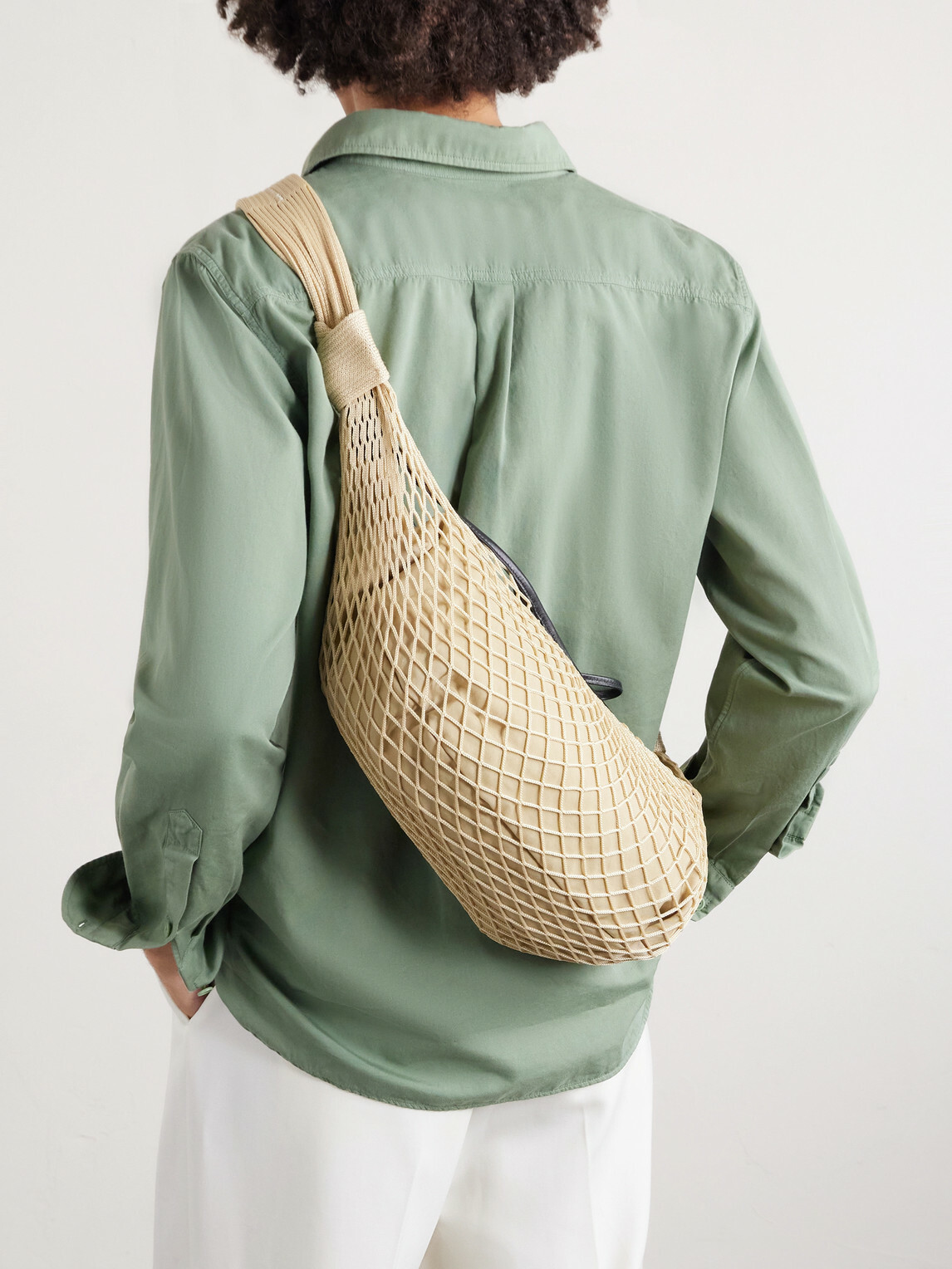 LEMAIRE - Filt Croissant Leather-Trimmed Fishnet Messenger Bag