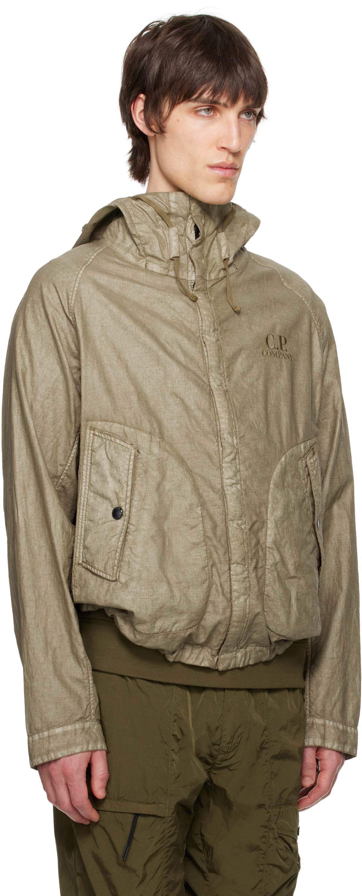 ジャケット・アウター C.P. COMPANY - LINO WAX MEDIUM JACKET C.P. Company Khaki Lino Wax Goggle Jacket C.P. Company