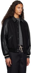 Emporio Armani Black Embroidered Leather Jacket