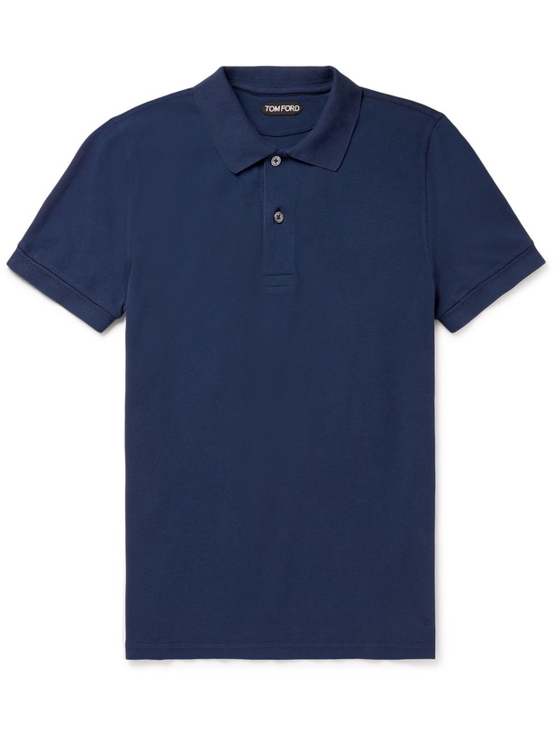 Photo: TOM FORD - Garment-Dyed Cotton-Piqué Polo Shirt - Blue