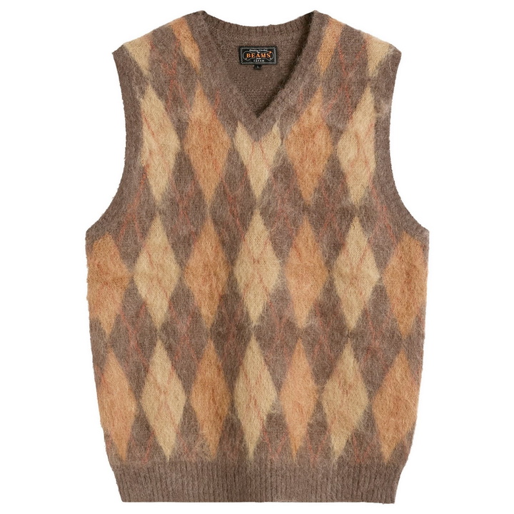 Photo: Beams Plus Men's Mohair Argyle Knit Vest in Brown