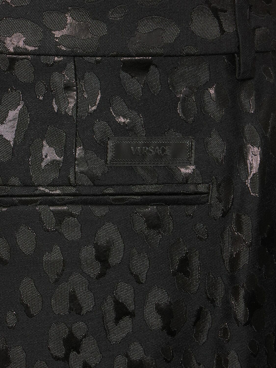 パンツ VERSACE VISCOSE BLEND JACQUARD PANTS WITH GREEK LUREX PRINT VERSACE Jacquard Lurex Pants Versace