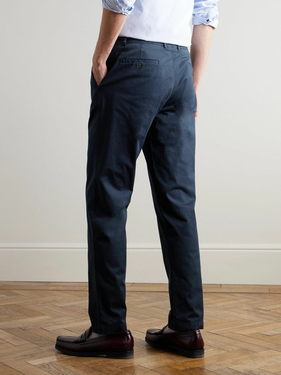 Sunspel - Straight-Leg Cotton-Blend Twill Chinos - Blue