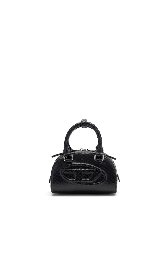 Photo: Diesel 1DR Dome-Mini bowling bag in snake-effect leather - Crossbody Bags Womens in Black