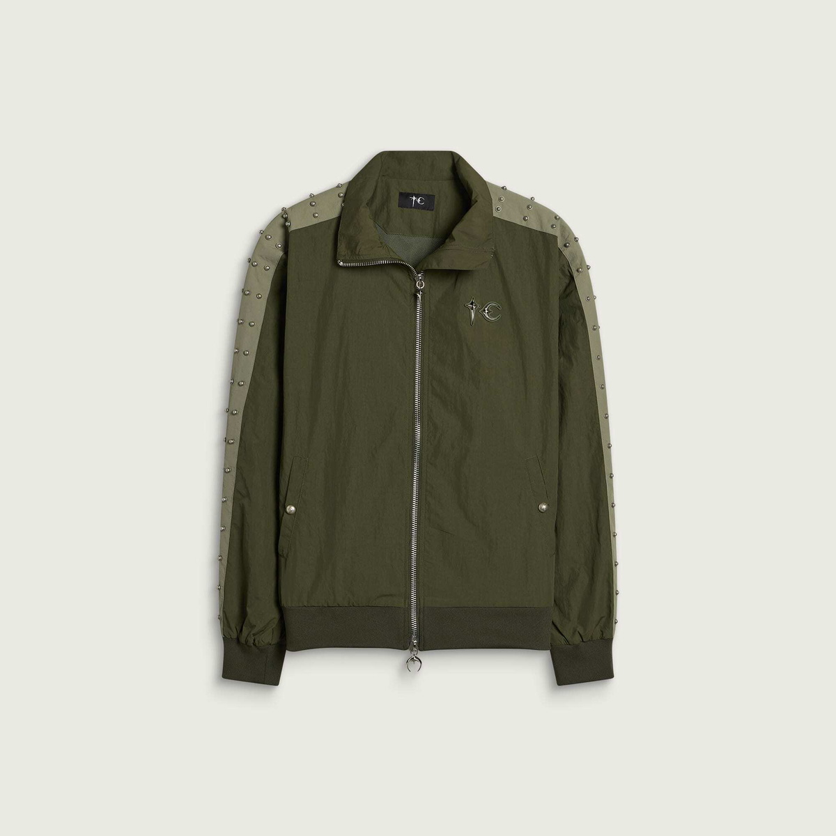 Thug Club Men's Triple Line Stud Track Jacket in Khaki