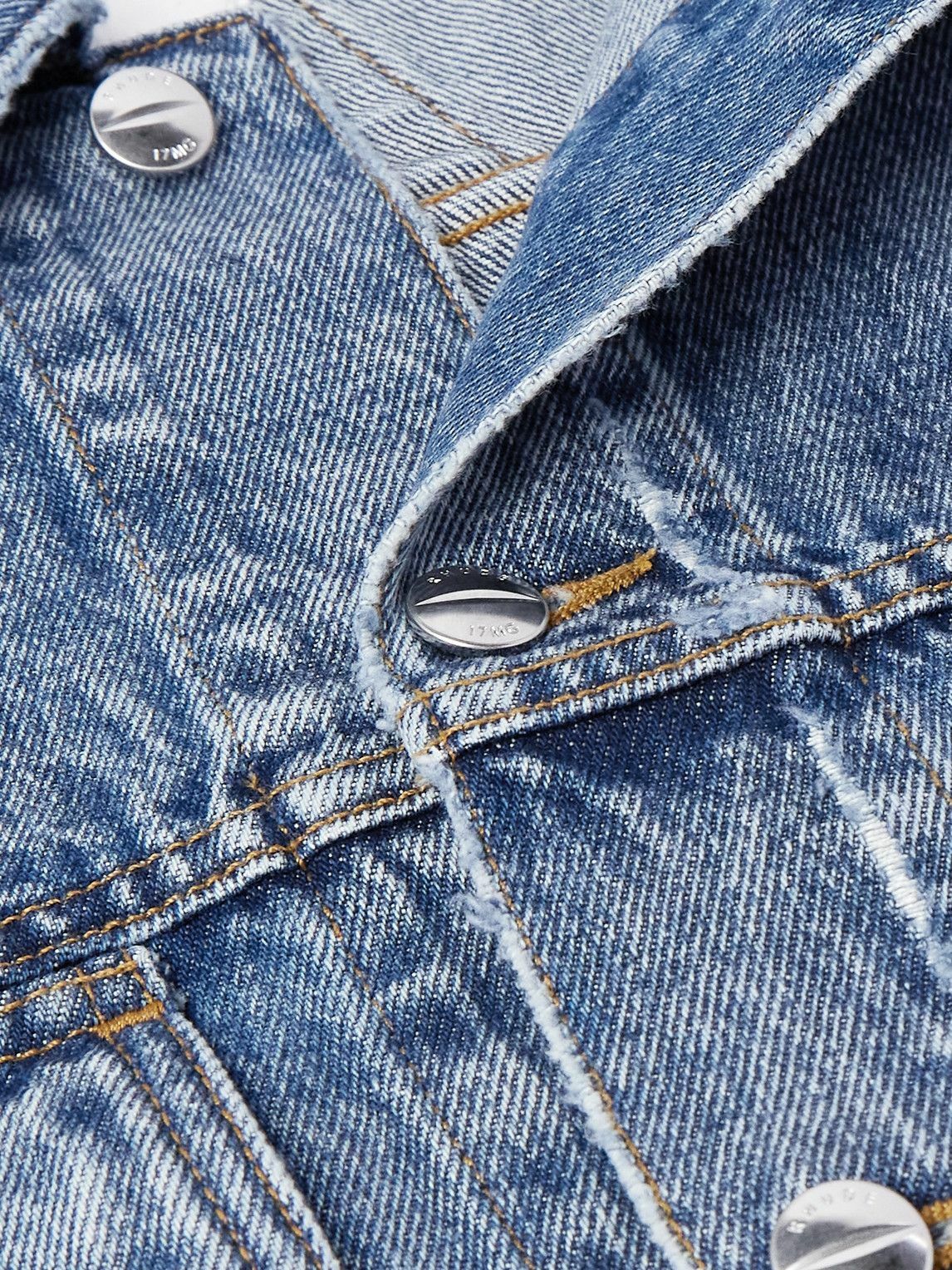 Rhude - Dropneck Cropped Distressed Denim Trucker Jacket - Blue