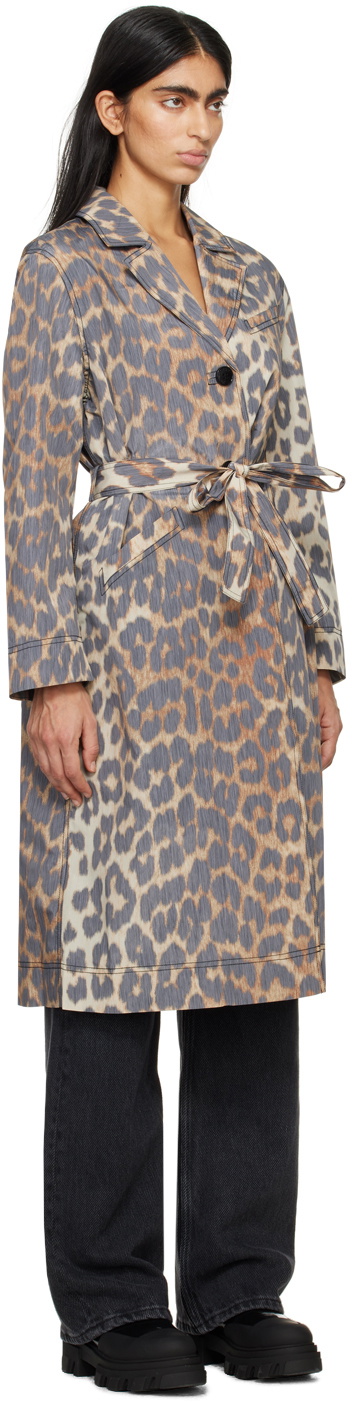 GANNI Brown Leopard Trench Coat