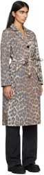 GANNI Brown Leopard Trench Coat
