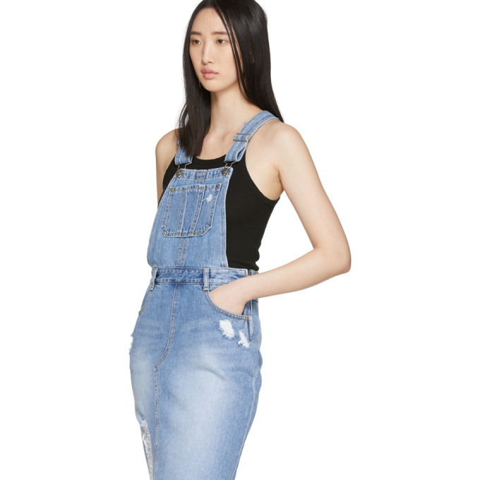 sjyp denim dress Ruffled paneled denim mini dress - mid denim