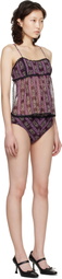 Anna Sui Purple Cameo Stripe Print Sun Suit Bikini