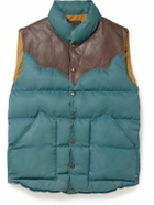RRL - Stonely Leather-Trimmed Quilted Shell Gilet - Blue