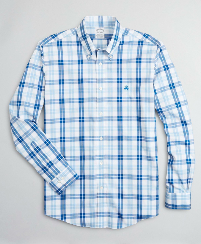 Photo: Brooks Brothers Men's Stretch Regent Regular-Fit Sport Shirt, Non-Iron Check | Blue