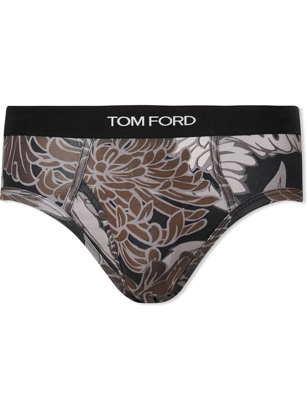 Photo: TOM FORD - Floral-Print Stretch-Cotton Jersey Boxer Briefs - Gray