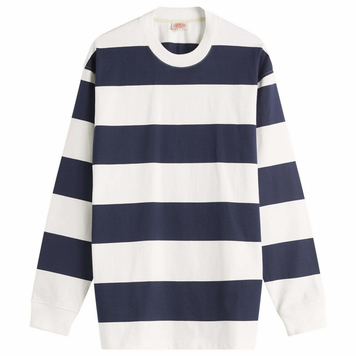 Photo: Armor-Lux Men's Wide Stripe Long Sleeve T-Shirt in Milk/Marine Deep