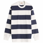 Armor-Lux Men's Wide Stripe Long Sleeve T-Shirt in Milk/Marine Deep
