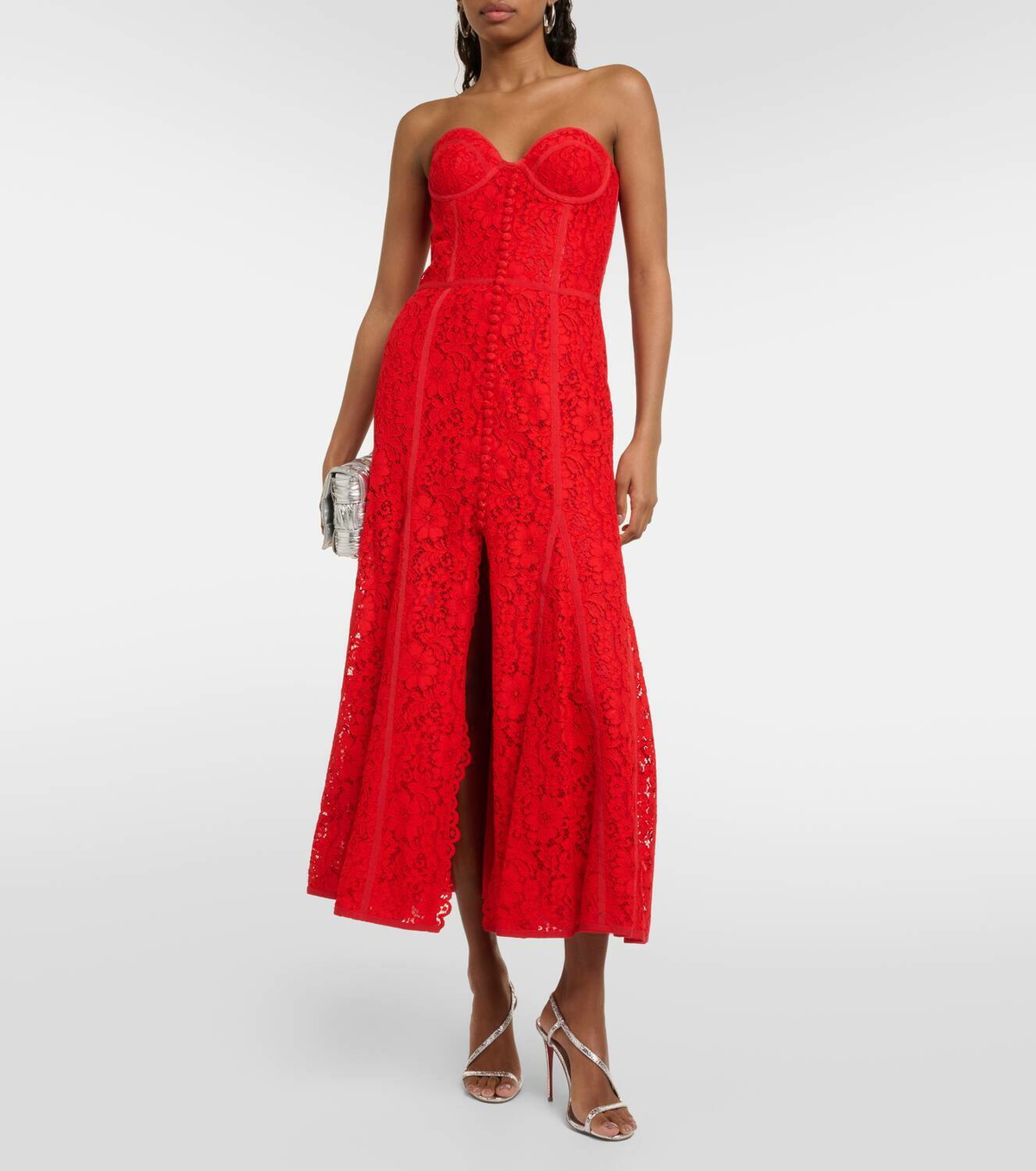 anthropologie lace slim midi dress Lace-Trim Midi Slip Dress by Anthropologie in Black, Size: XL