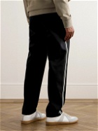 Moncler - Slim-Fit Tapered Striped Grosgrain-Trimmed Wool-Blend Gabardine Sweatpants - Blue