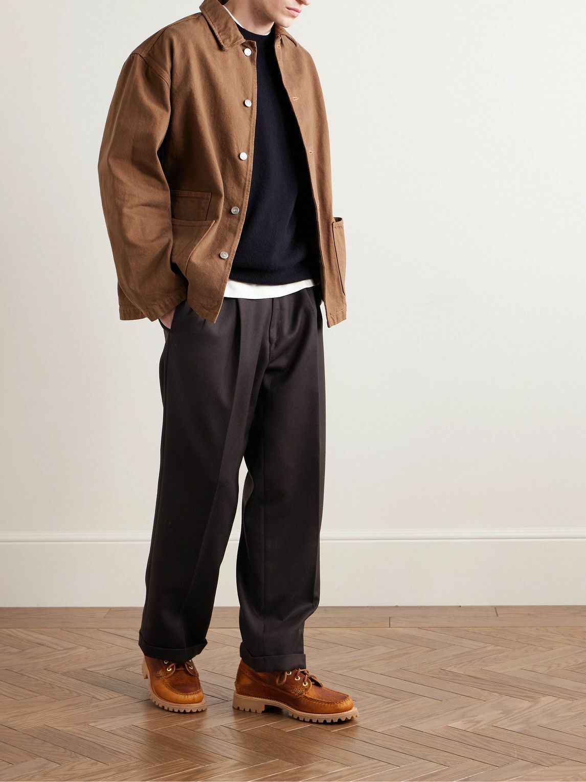 パンツ KAPTAIN SUNSHINE One Pleats Trousers 30 Kaptain Sunshine - Wide-Leg Cropped Pleated Wool-Twill Suit