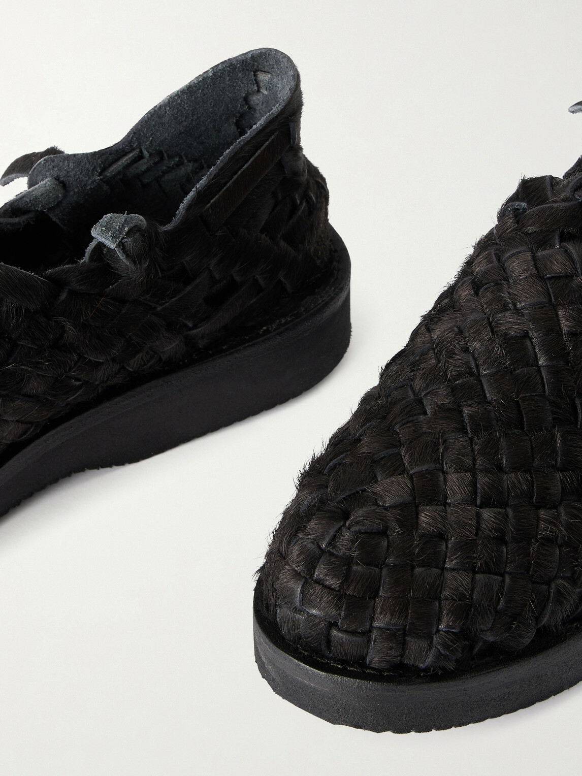 Yuketen - Woven Calf Hair Huarache Sandals - Black