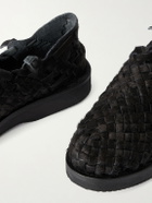 Yuketen - Woven Calf Hair Huarache Sandals - Black