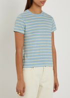 Frame The Linen Baby Striped Stretch-linen T-shirt Blue