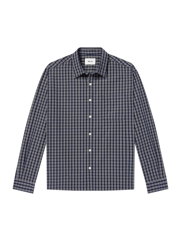 Photo: NN07 - Deon 50035 Checked Woven Organic Cotton Shirt - Blue