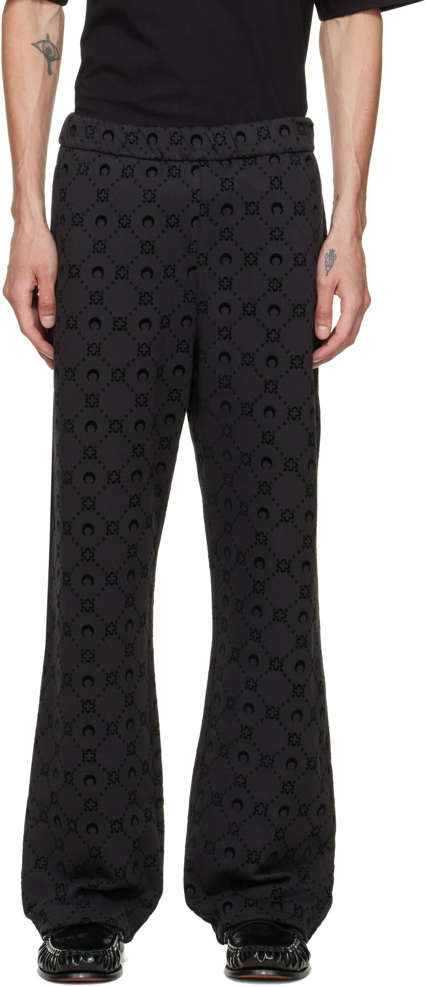 Marine Serre Black Moonogram Flocked Fleece Sweatpants