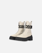 Pinko Leather Combat Boots With Branded Front Stretch Ribbon Yoghurt