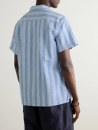 Oliver Spencer - Camp-Collar Striped Cotton and Linen-Blend Shirt - Blue
