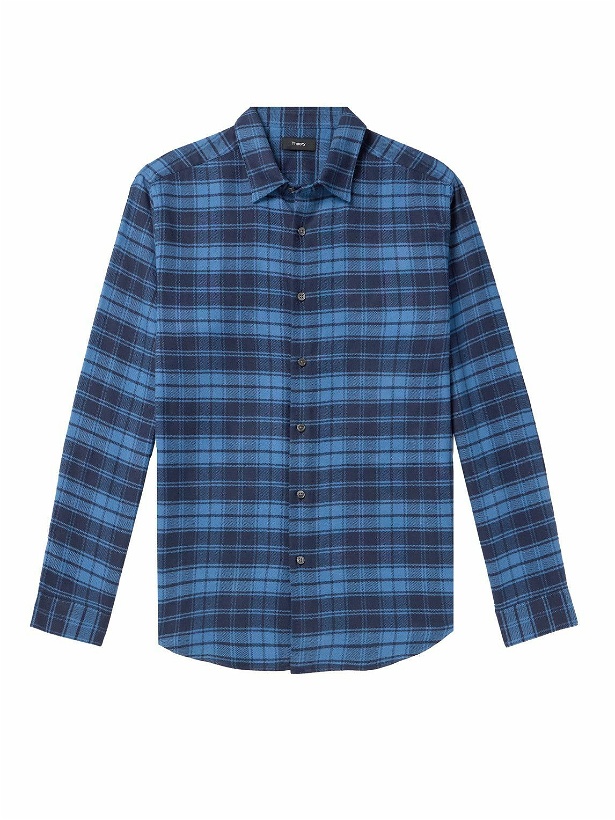 Photo: Theory - Irving Checked Cotton-Flannel Shirt - Blue