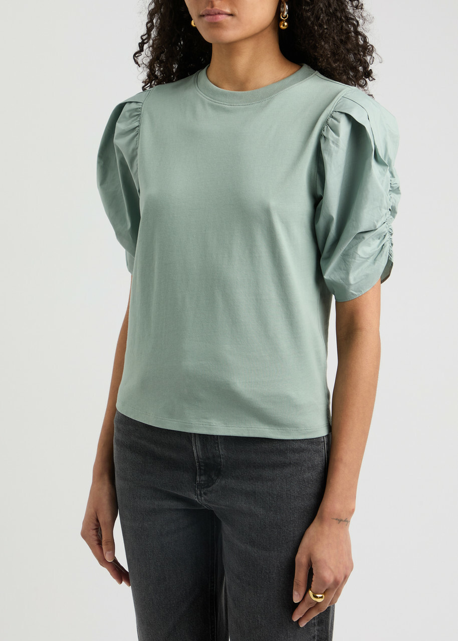 Frame Puff-sleeve Cotton T-shirt Sage Frame Denim