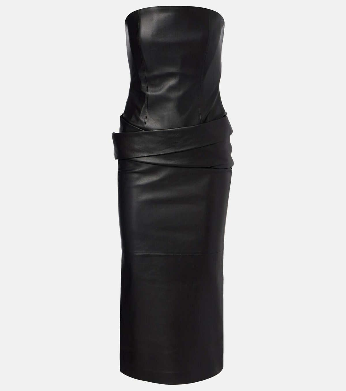 Alex Perry Strapless leather midi dress