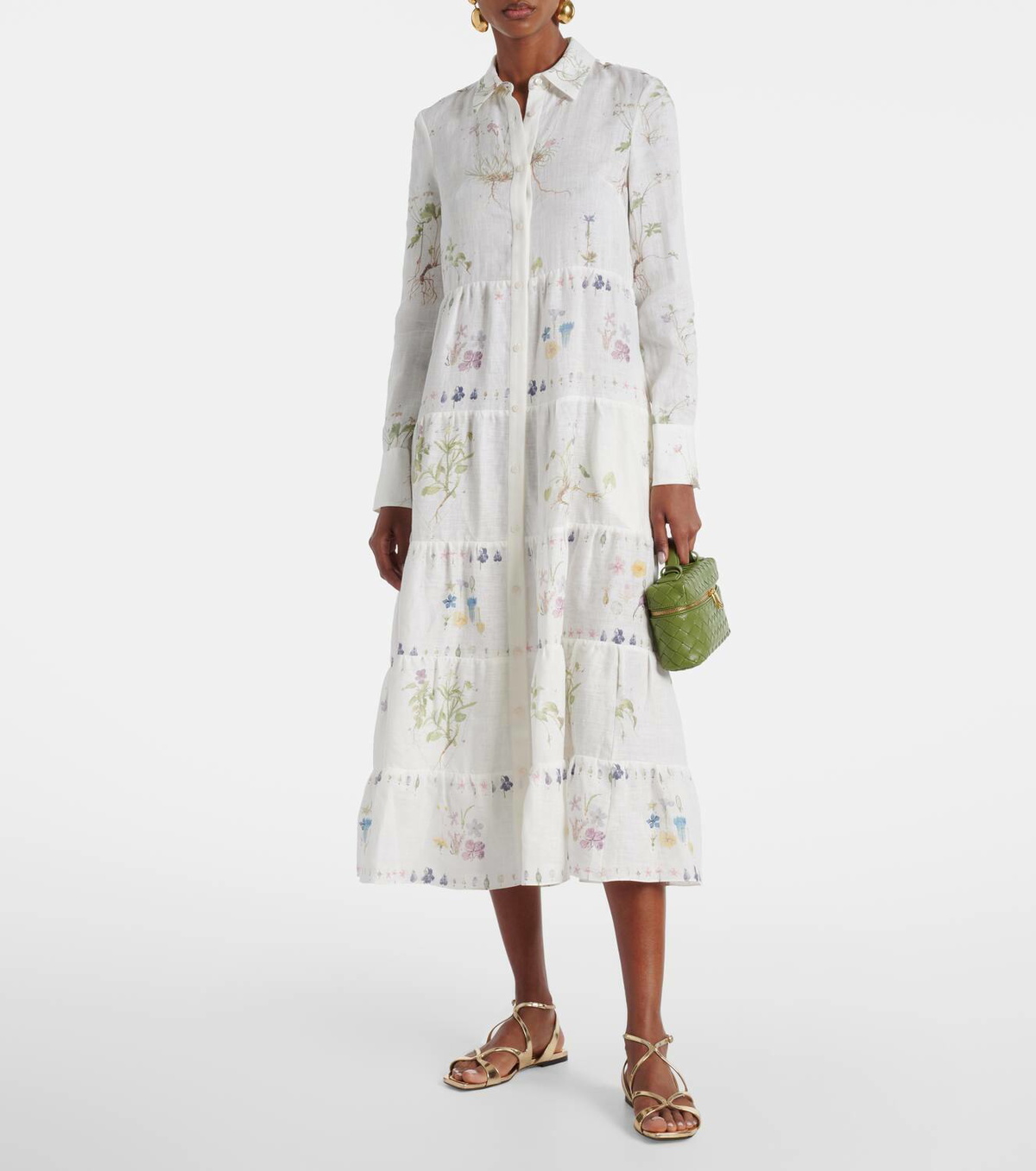 erdem linen dress Embroidered Cotton Twill Hourglass Midi Dress