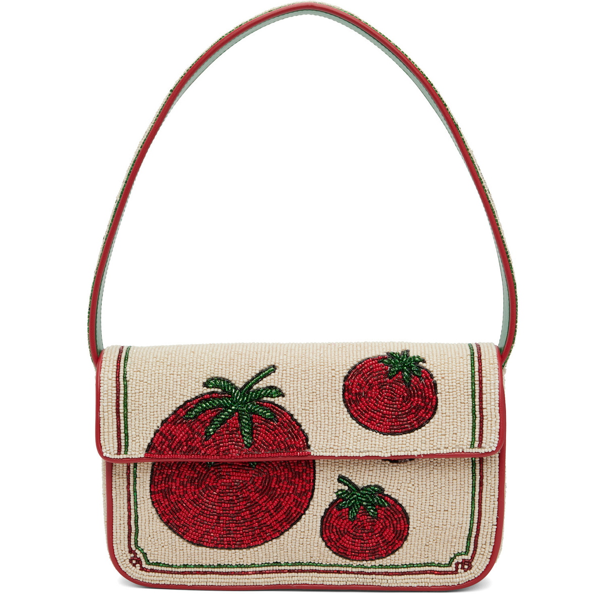 Staud Beige & Red Tommy Beaded Bag