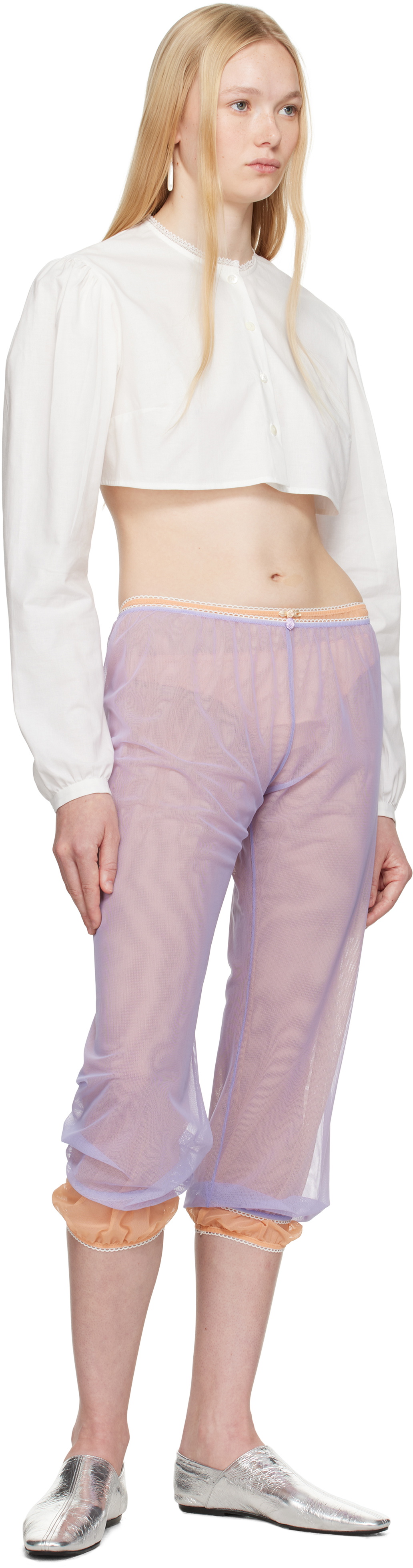 COLLEEN ALLEN Purple Stretch Tulle Sleep Capri Trousers