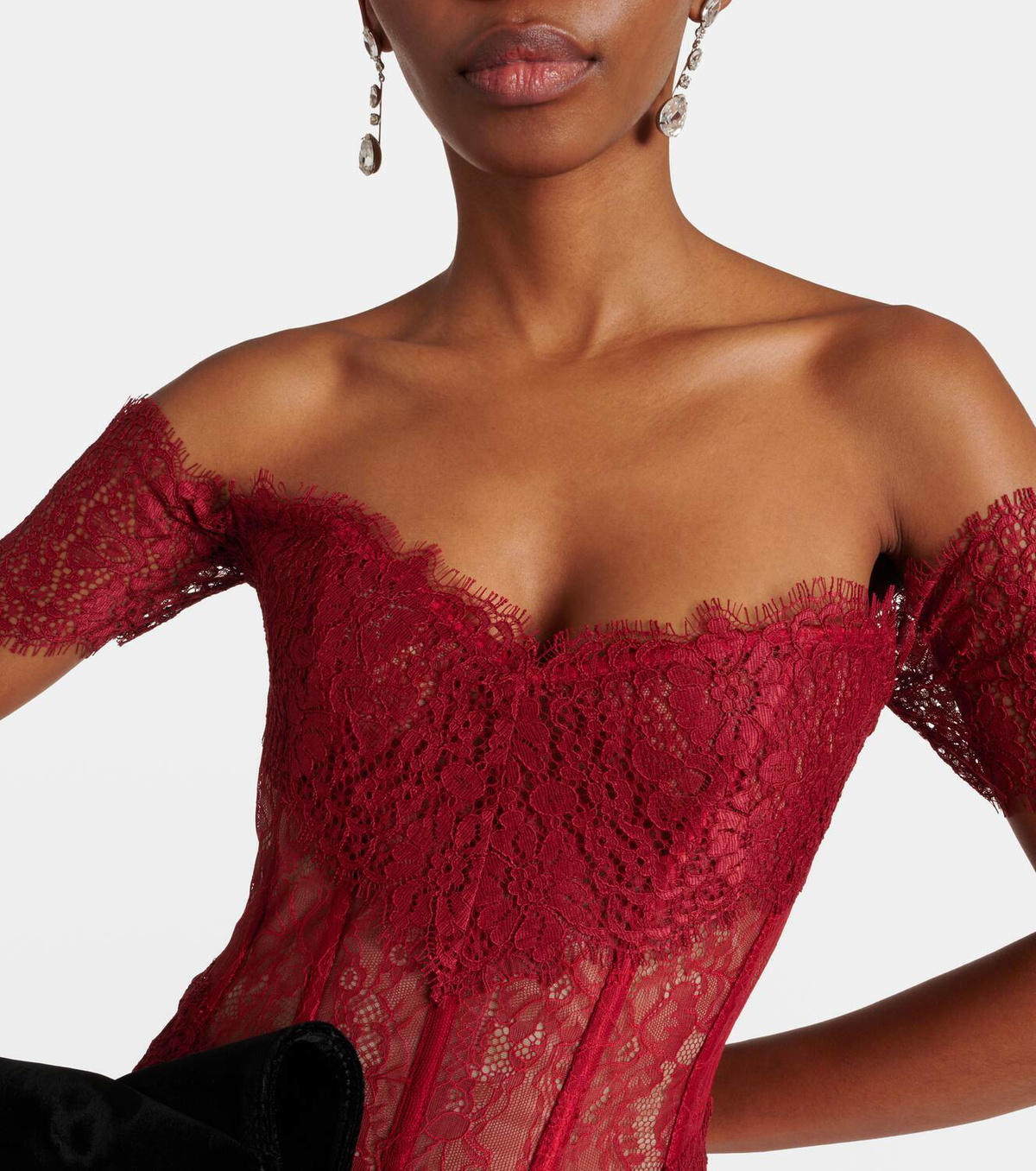 Rasario Corset off-shoulder lace and satin gown Rasario Rasario Corset off-shoulder lace and satin gown Rasario